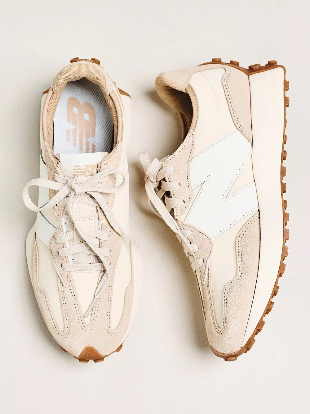 New Balance Beige and White Retro Runner Sneakers - Picture 1 of 8